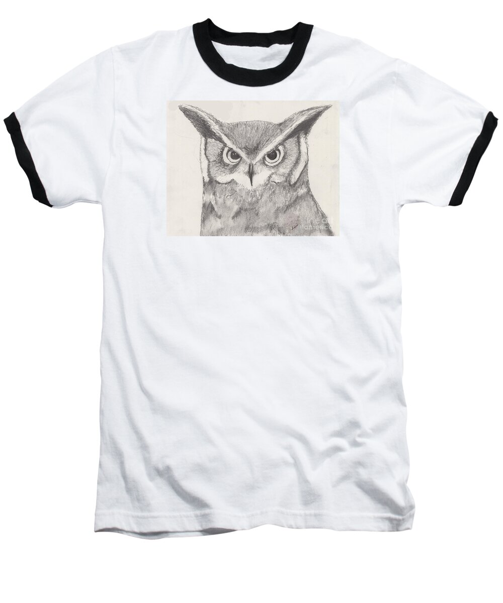 Owl Baseball T-Shirt featuring the drawing Rapt Attention by David Jackson