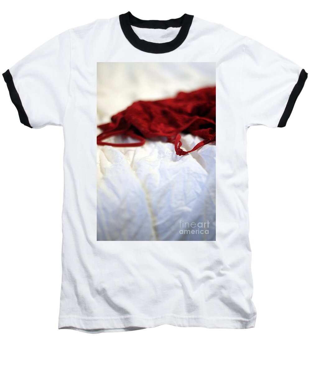 Lingerie Baseball T-Shirt featuring the photograph Red by Trish Mistric