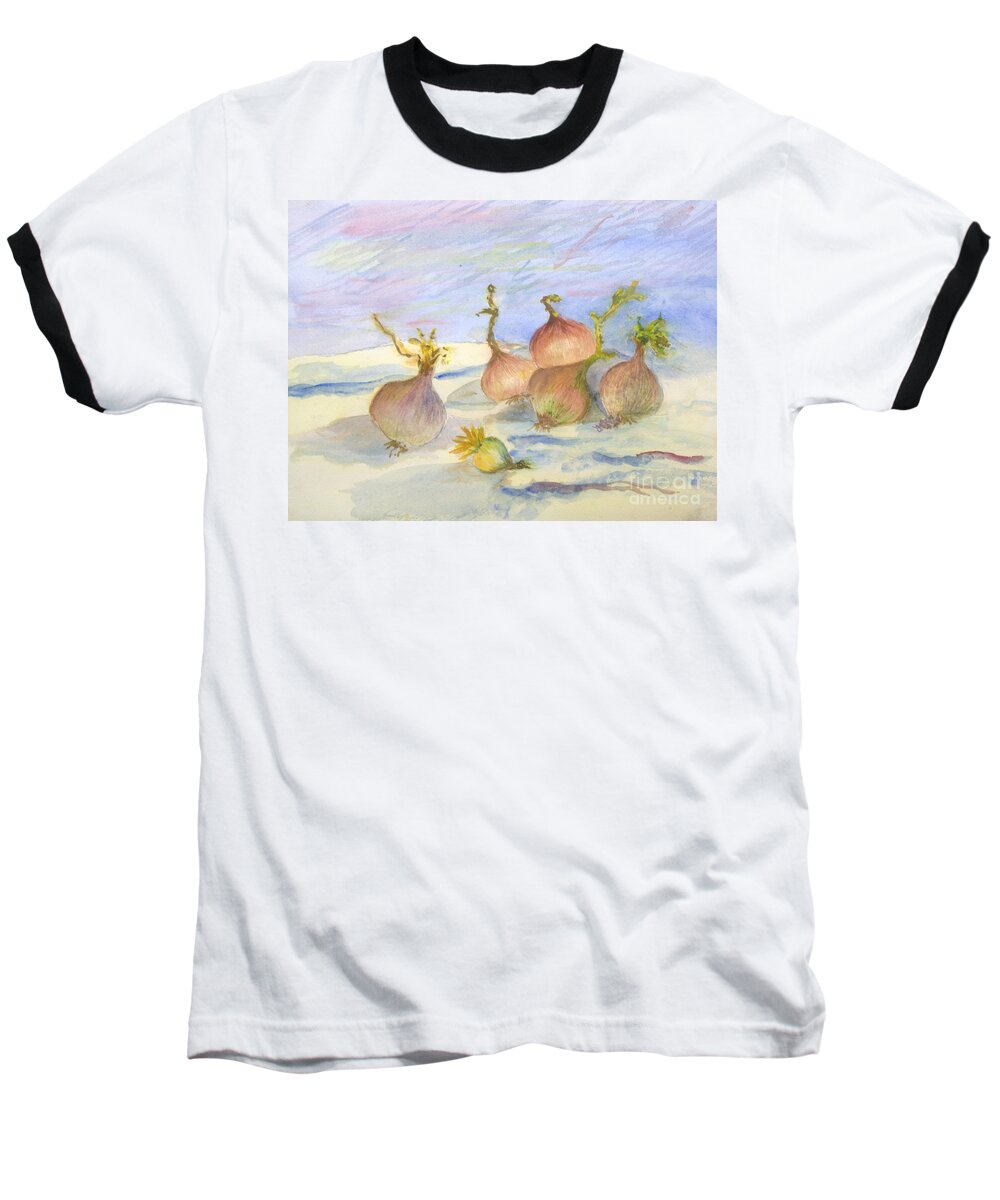 Art Baseball T-Shirt featuring the painting Renoirs onions in watercolor by Donna Walsh