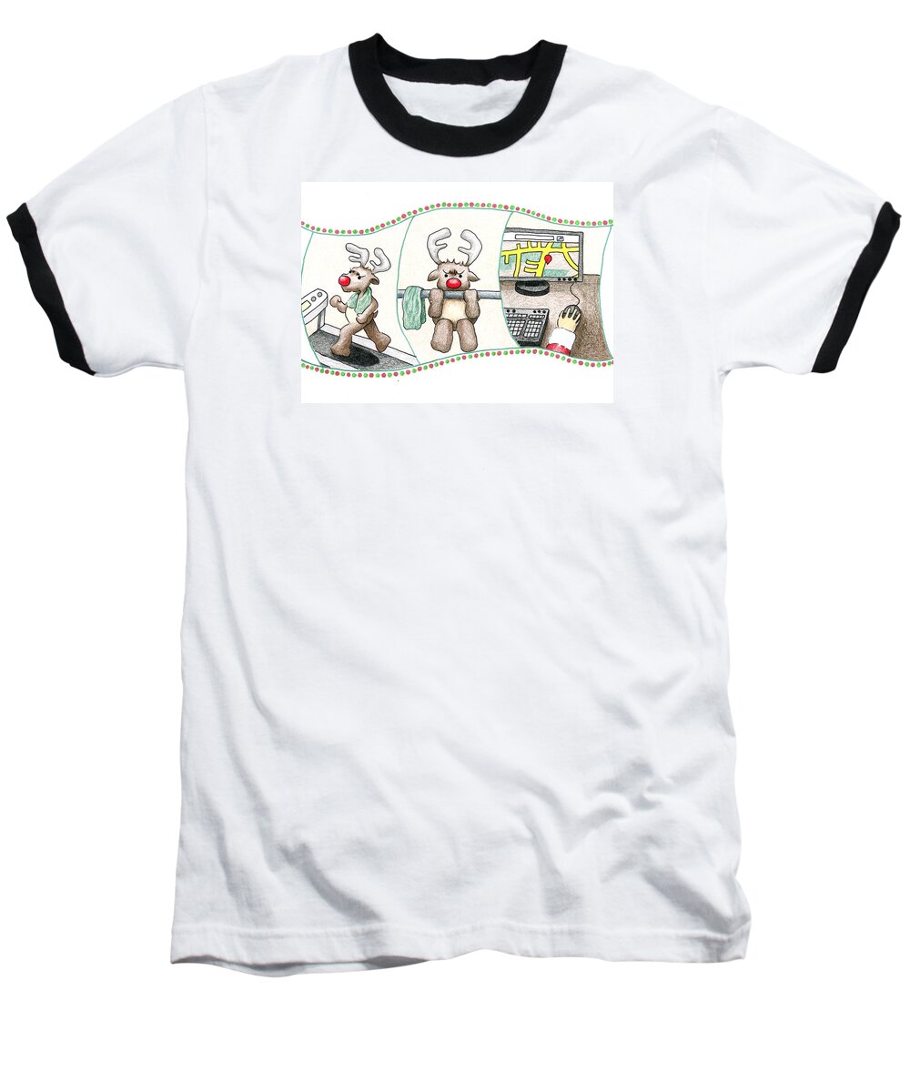 Training Reindeer Baseball T-Shirt featuring the drawing Right Before X'mas by Keiko Katsuta