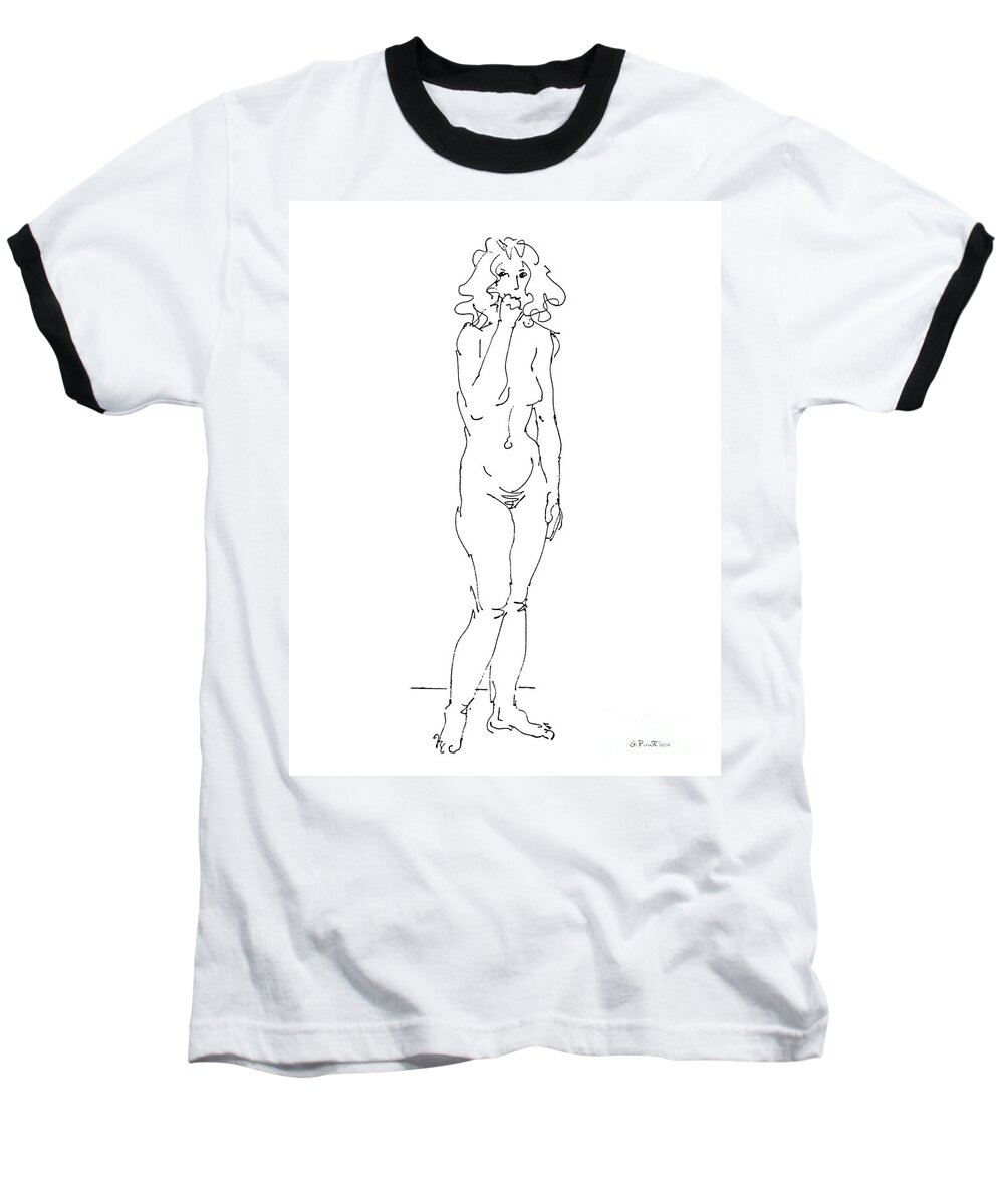 Females Baseball T-Shirt featuring the drawing Rikka Dressing 1of8 by Gordon Punt