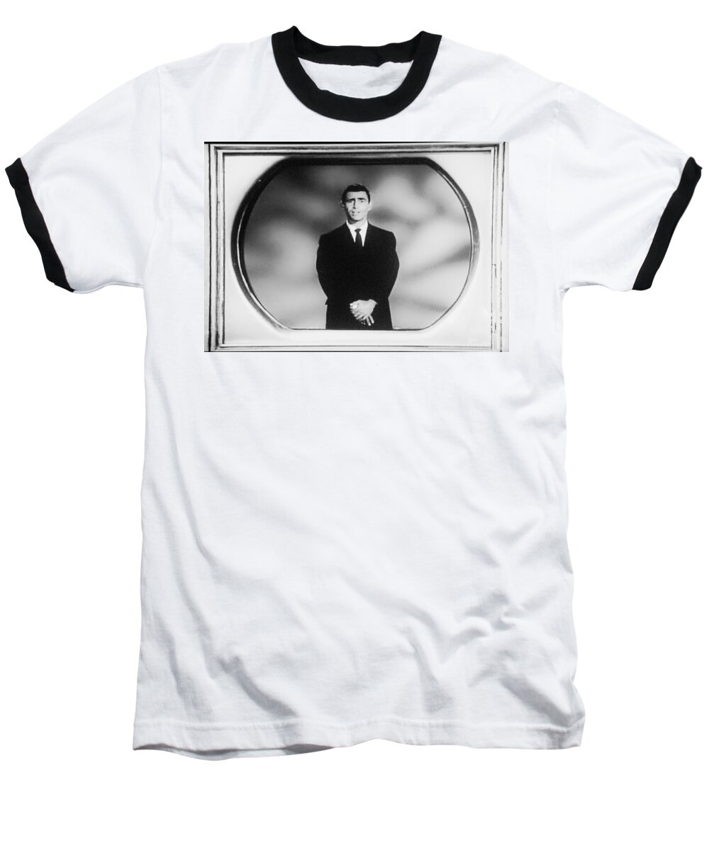 The Twilight Zone Baseball T-Shirt featuring the photograph Rod Serling On T V by Rob Hans