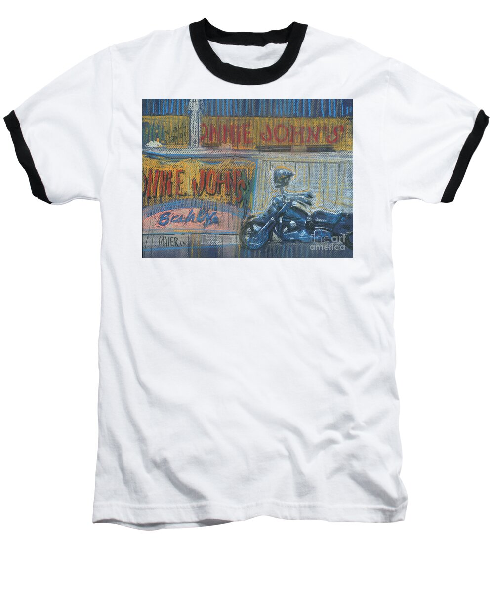 Motorcycle Baseball T-Shirt featuring the painting Ronnie's Bike by Donald Maier