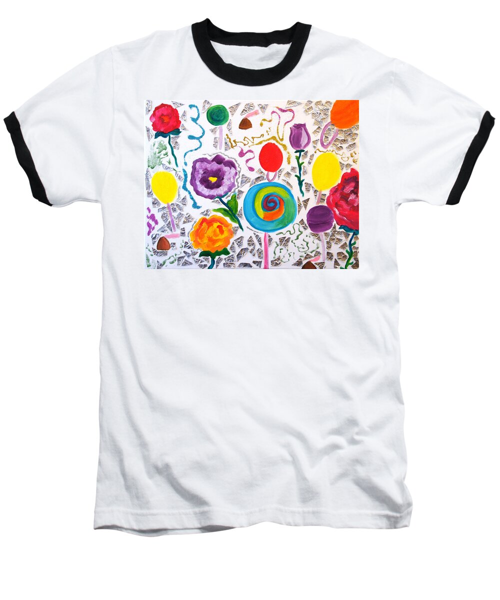 Lollipops Baseball T-Shirt featuring the painting Roses And Lollipops For Mom by Meryl Goudey
