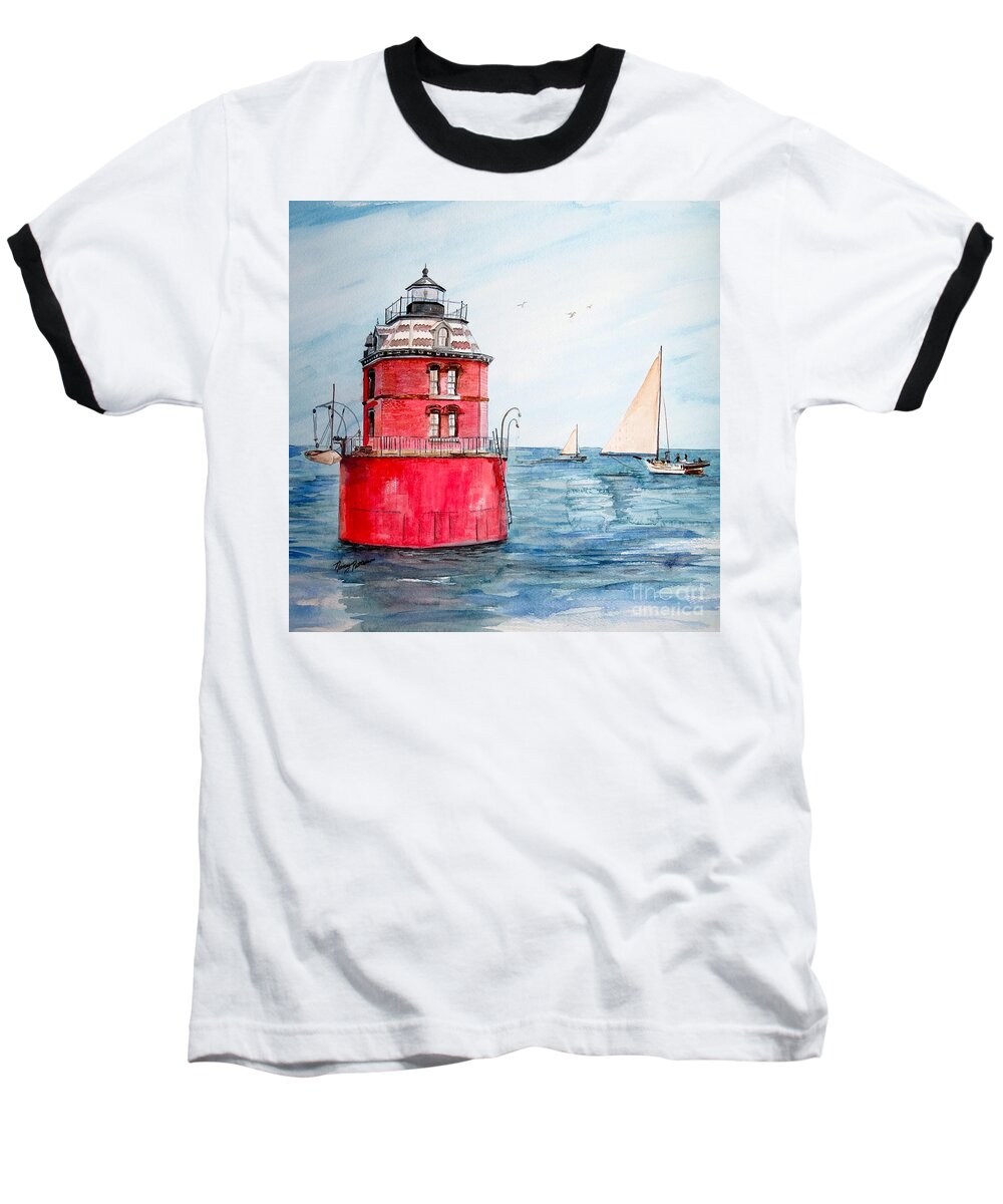 Sandy Point Lighthouse Baseball T-Shirt featuring the painting Sandy Point Lighthouse 2 by Nancy Patterson