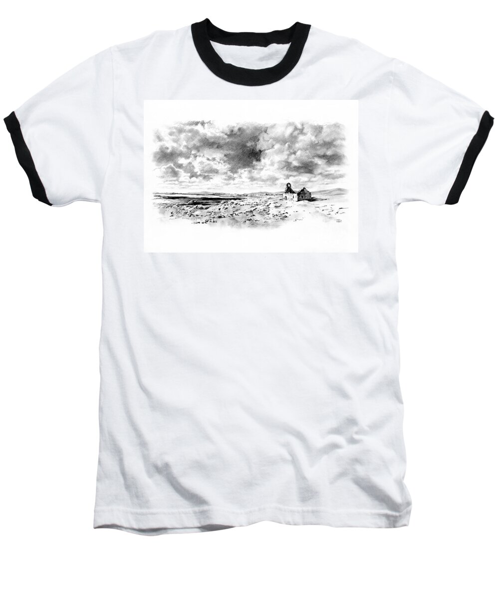 Langness Baseball T-Shirt featuring the drawing Bleak Chapel by Paul Davenport