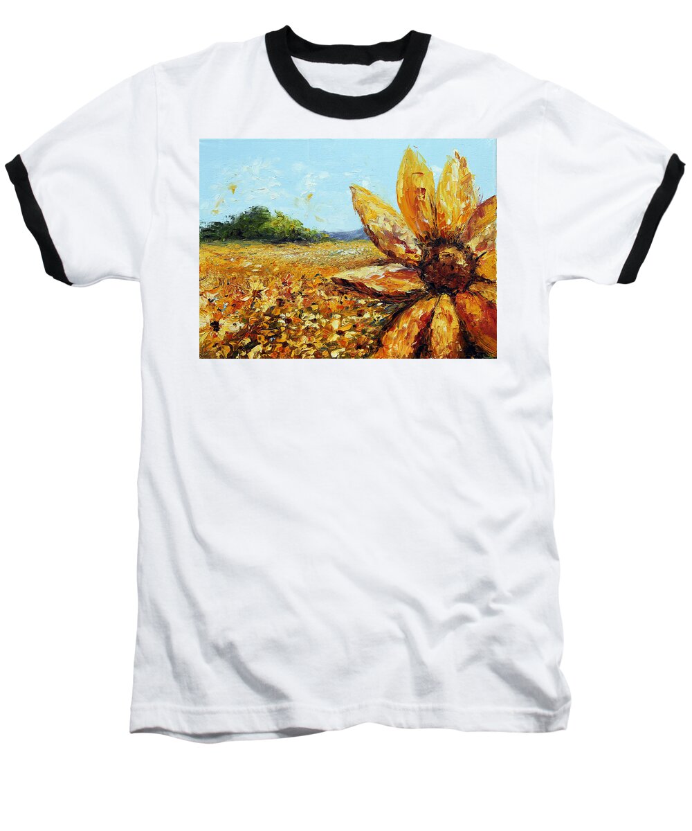Sunflower Baseball T-Shirt featuring the painting Seeing the Sun by Meaghan Troup