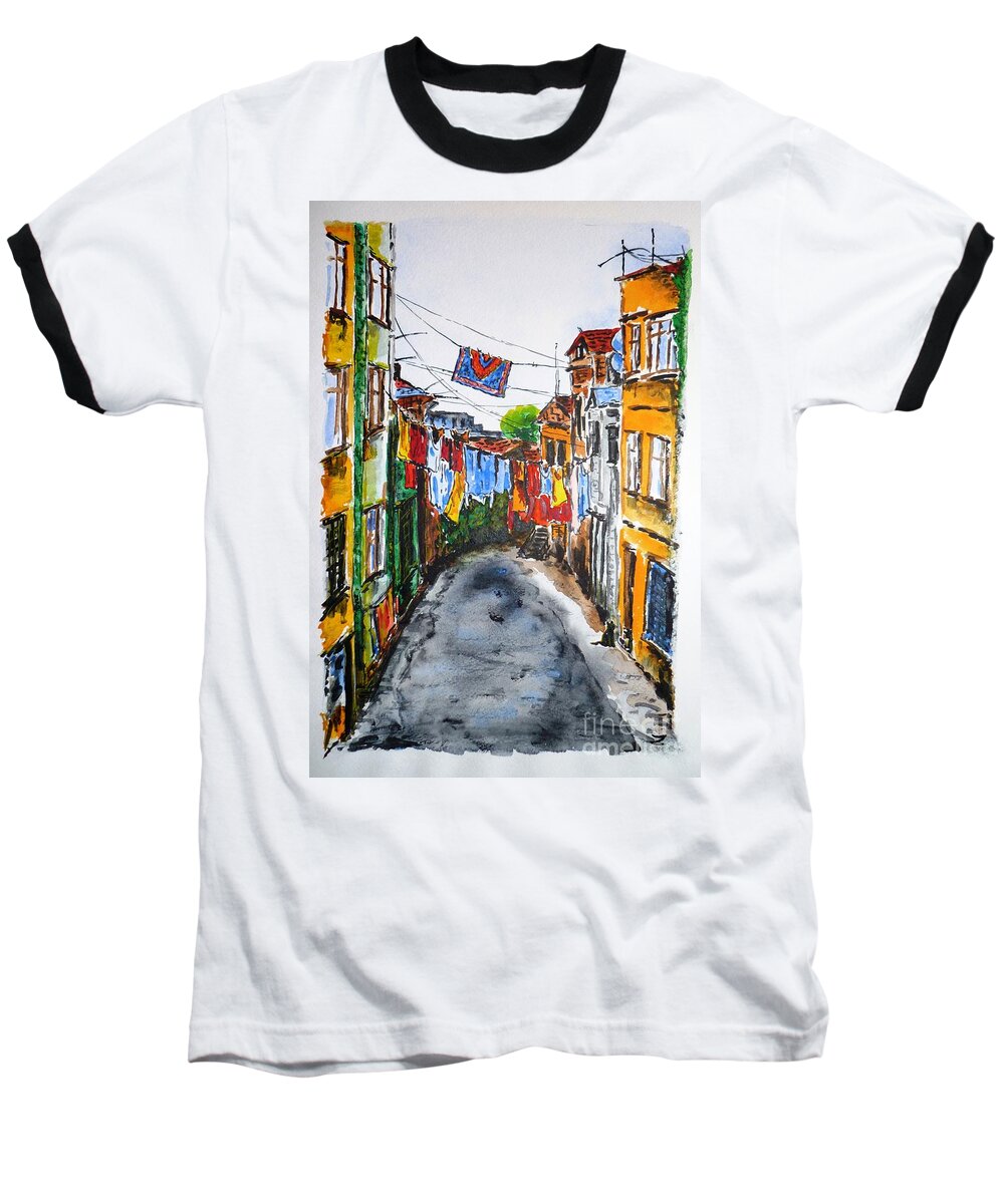 Side Street Baseball T-Shirt featuring the painting Side Street by Zaira Dzhaubaeva