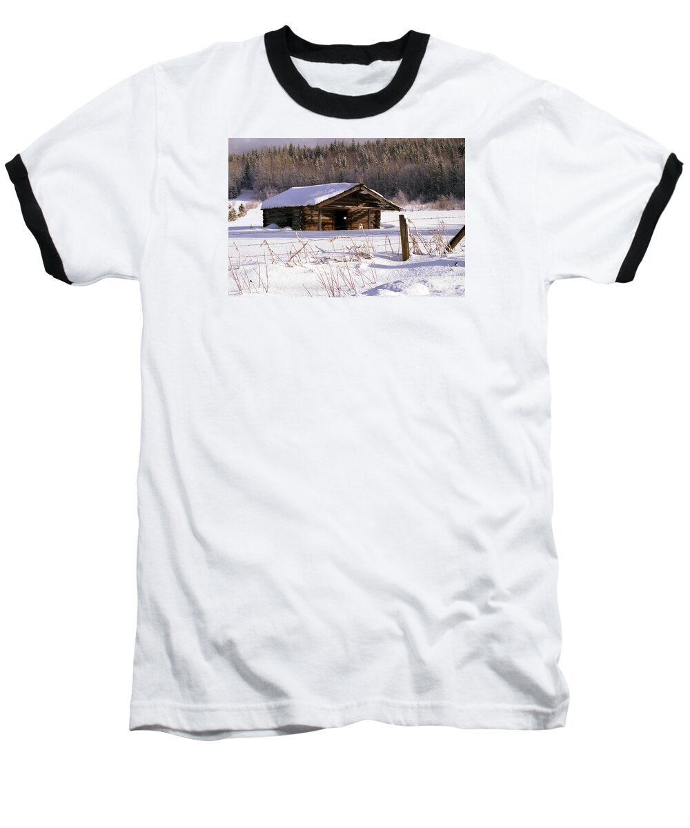 Snow Baseball T-Shirt featuring the photograph Snowy Cabin by Vivian Martin