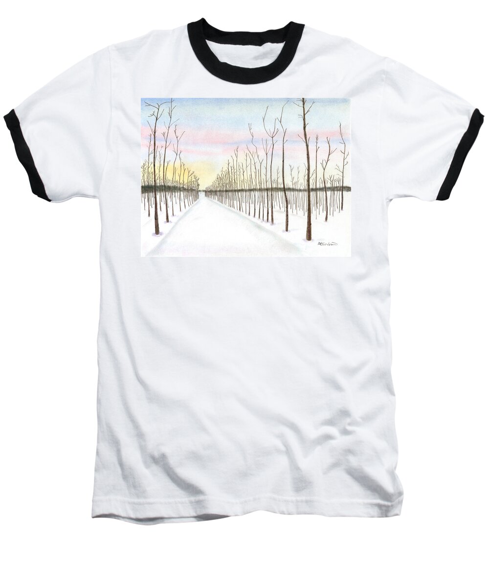 Winter Baseball T-Shirt featuring the drawing Snowy Lane by Arlene Crafton