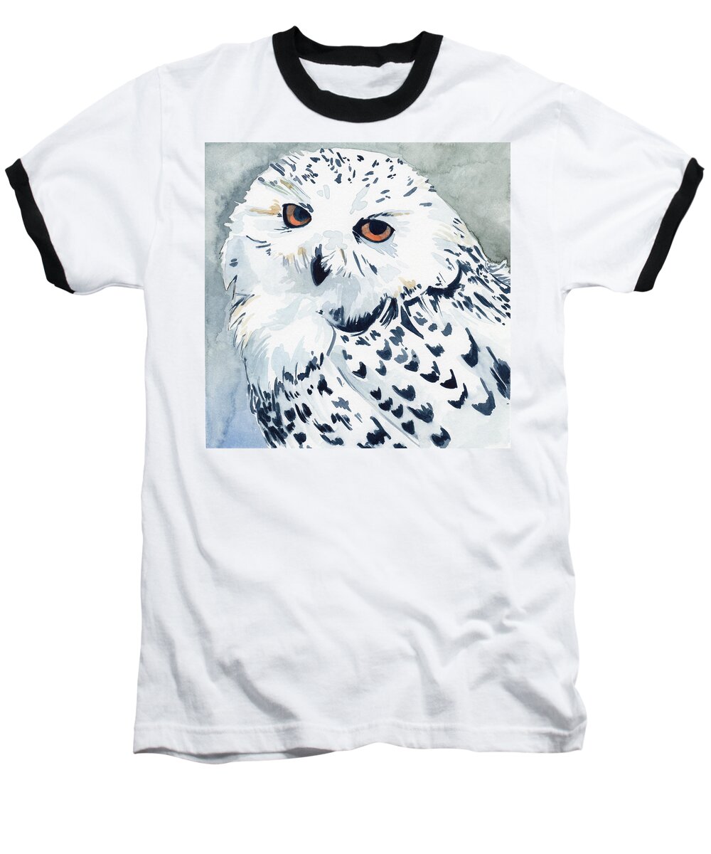 Owl Baseball T-Shirt featuring the painting Snowy Owl by Sean Parnell