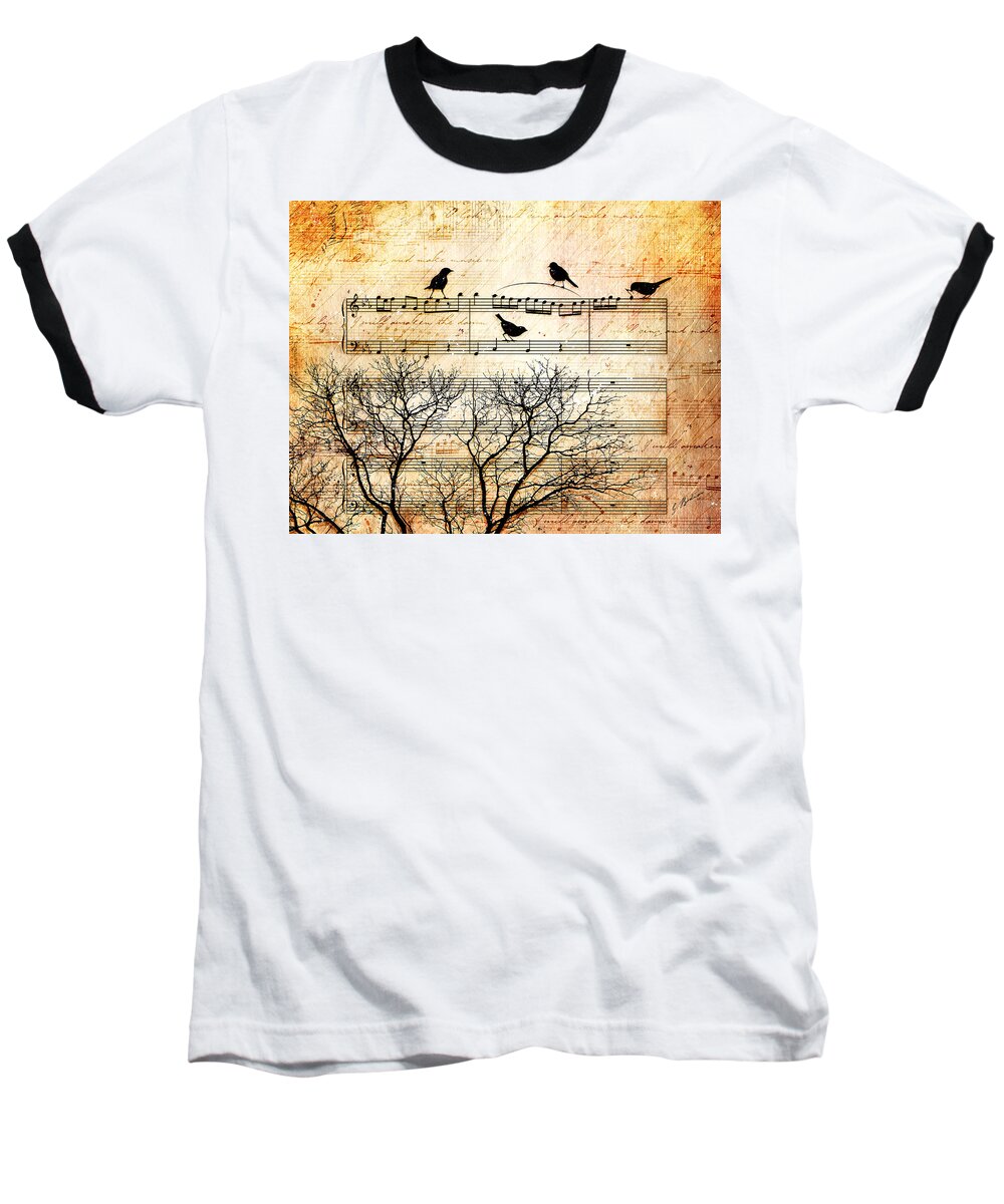 Music Art Baseball T-Shirt featuring the digital art Songbirds by Gary Bodnar