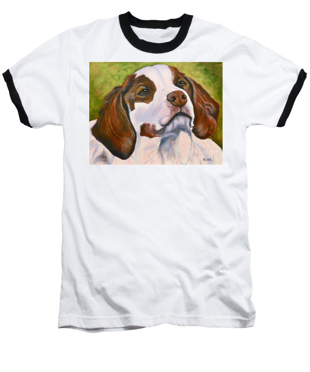Spaniel Baseball T-Shirt featuring the painting Spaniel Soul by Susan A Becker