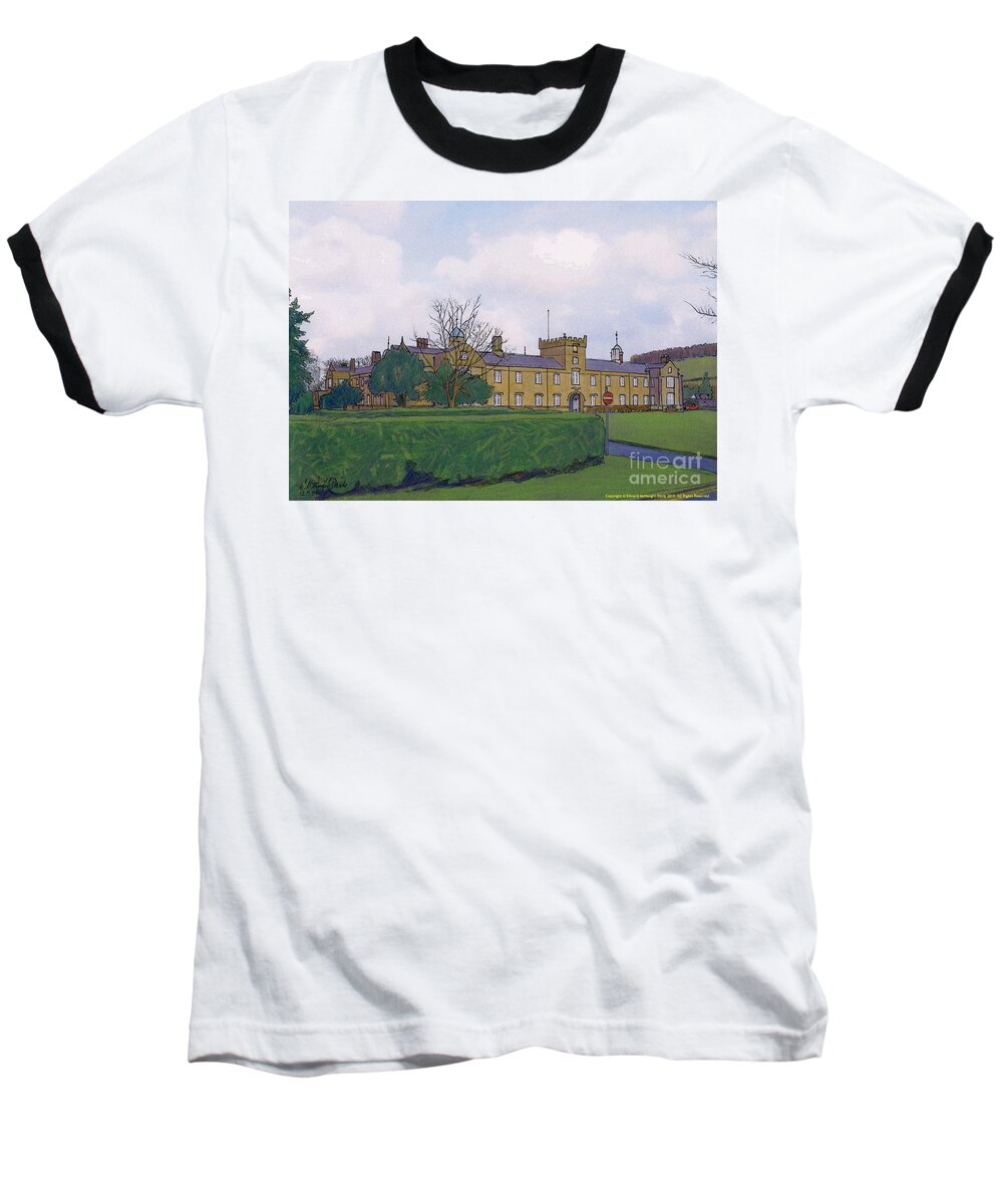 Saint David's College Campus Illustration Baseball T-Shirt featuring the mixed media St Davids College - Lampeter Campus by Edward McNaught-Davis
