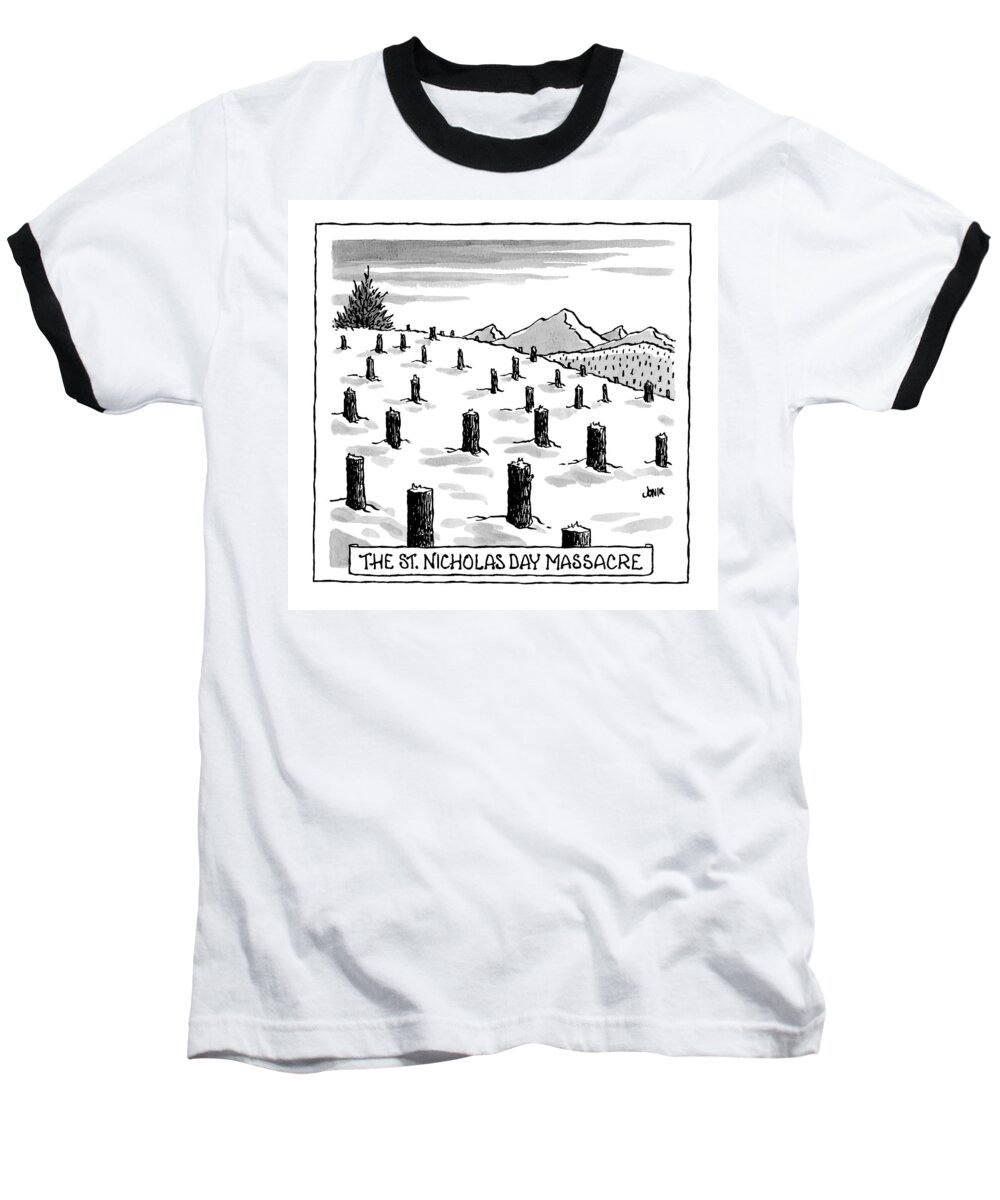 Christmas - General Baseball T-Shirt featuring the drawing 'st. Nicholas Day Massacre' by John Jonik