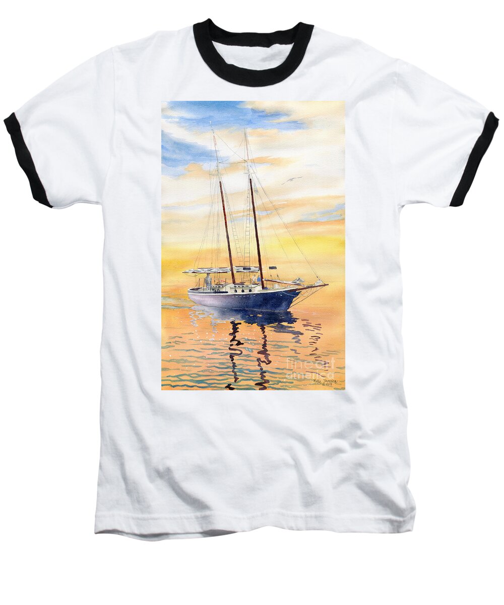 Sailboat Baseball T-Shirt featuring the painting Sunset Cruise by Melly Terpening
