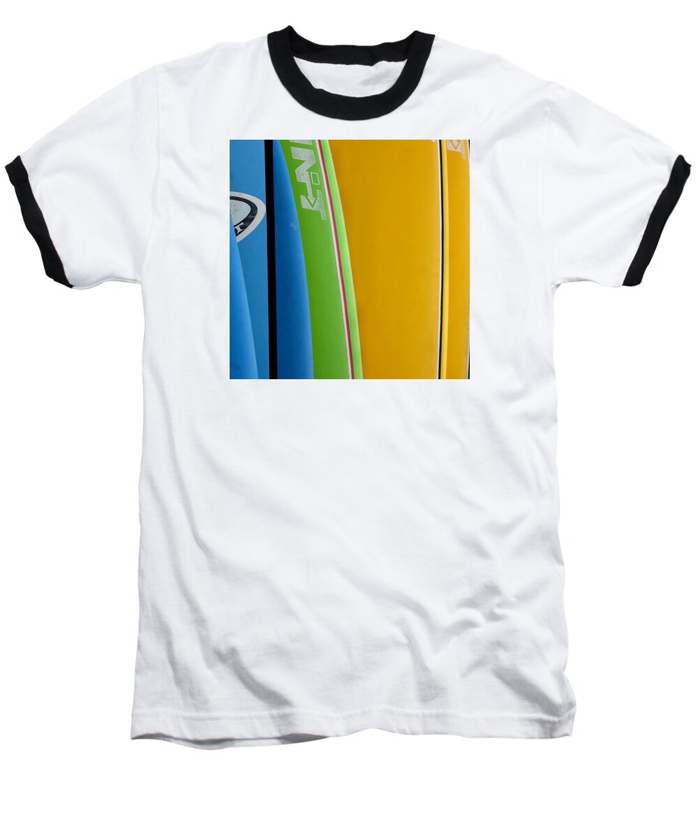 Cayucos Baseball T-Shirt featuring the photograph Surf Boards by Art Block Collections