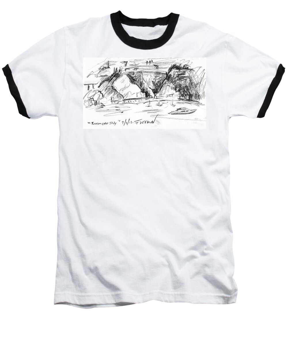 Crystal Cruises Baseball T-Shirt featuring the drawing Taormina Italy by Valerie Freeman