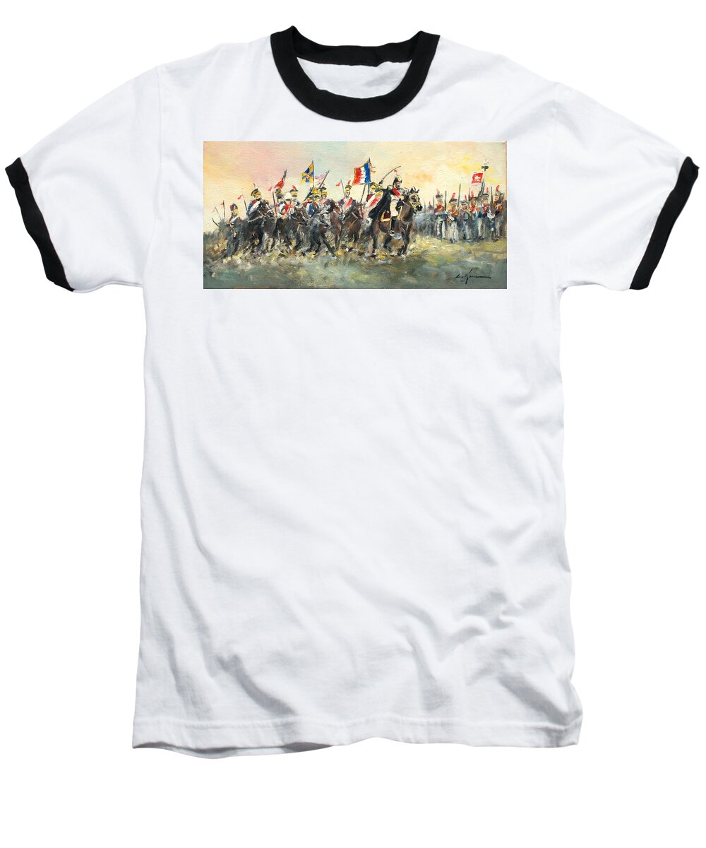 Austerlitz Baseball T-Shirt featuring the painting The Battle of Austerlitz by Luke Karcz