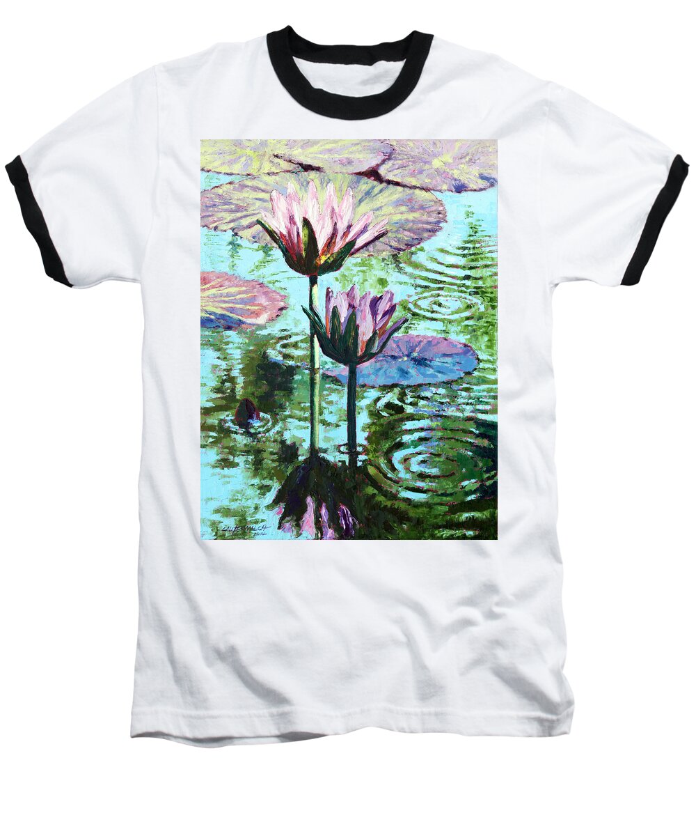 Water Lilies Baseball T-Shirt featuring the painting The Beauty of the Lilies by John Lautermilch