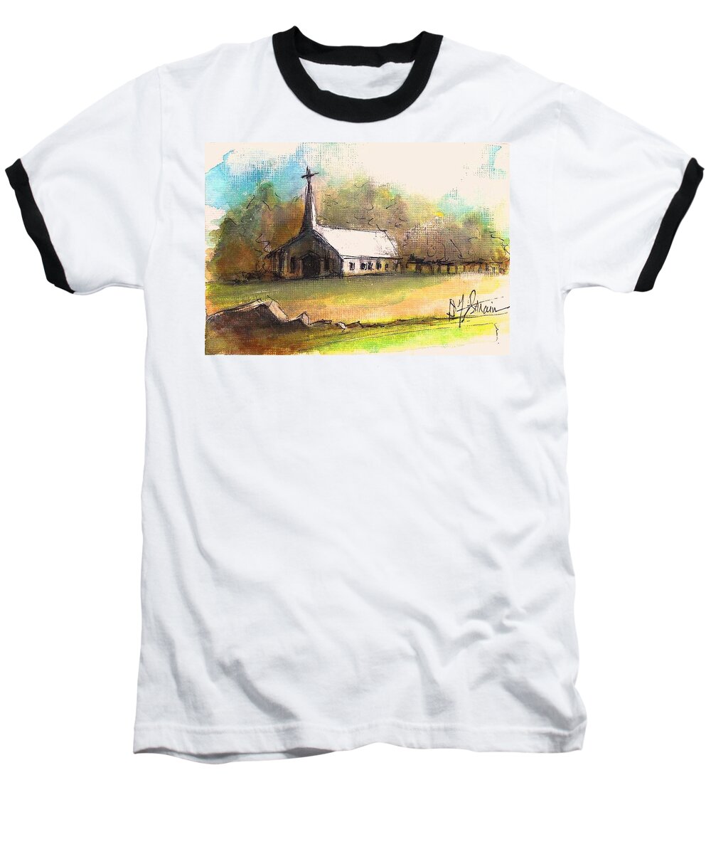 Prairie Baseball T-Shirt featuring the painting The Church by Diane Strain