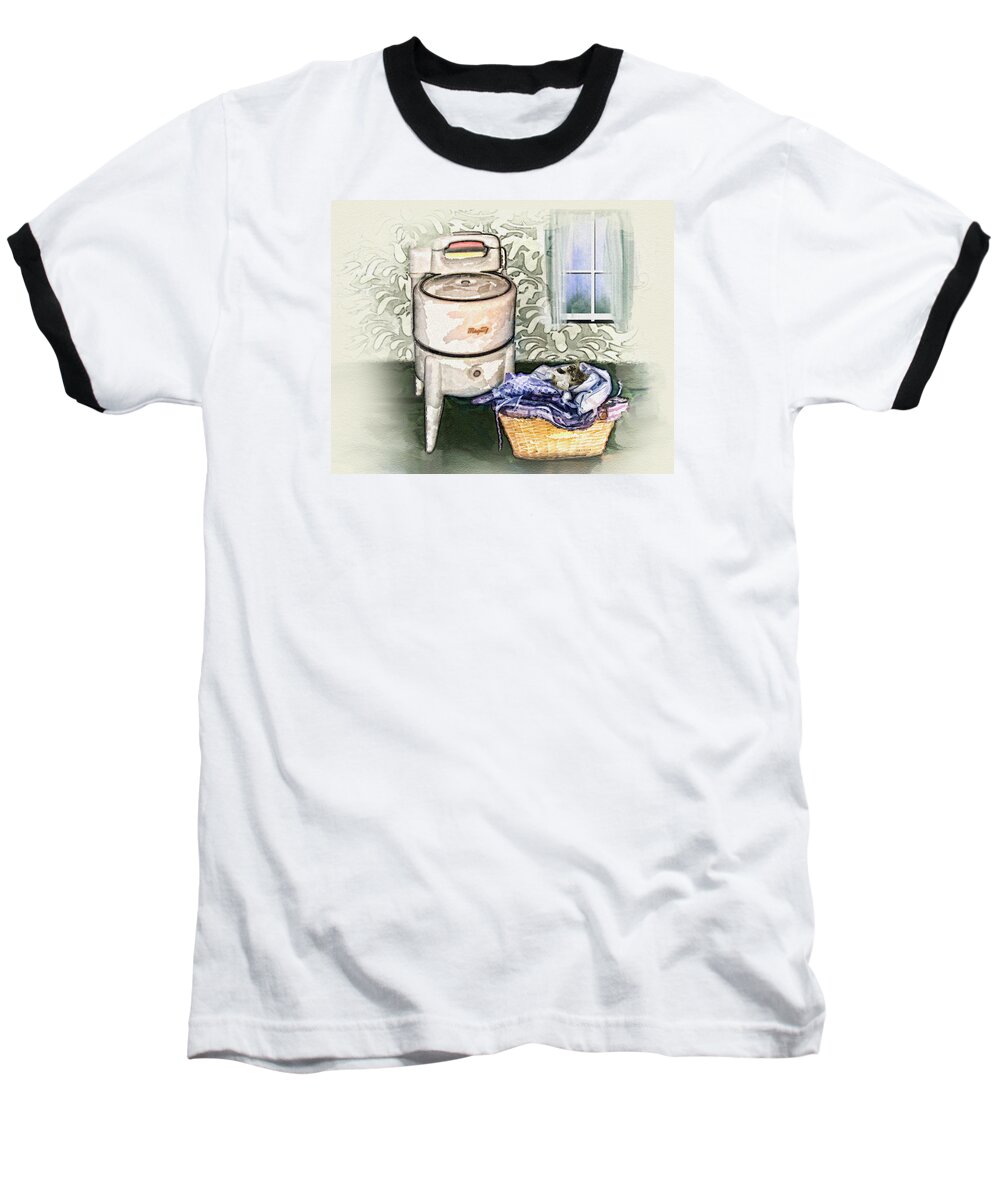 Wringer Washer Baseball T-Shirt featuring the digital art The Laundry Room by Mary Almond