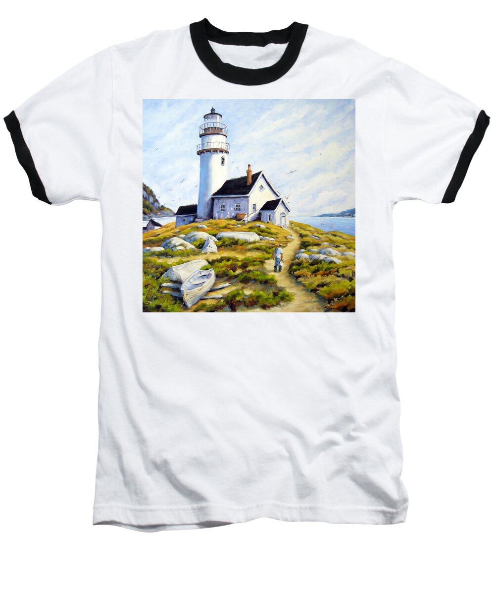 Fishing Boats; Fishermen; Bot Baseball T-Shirt featuring the painting The Lighthouse Keeper by Richard T Pranke