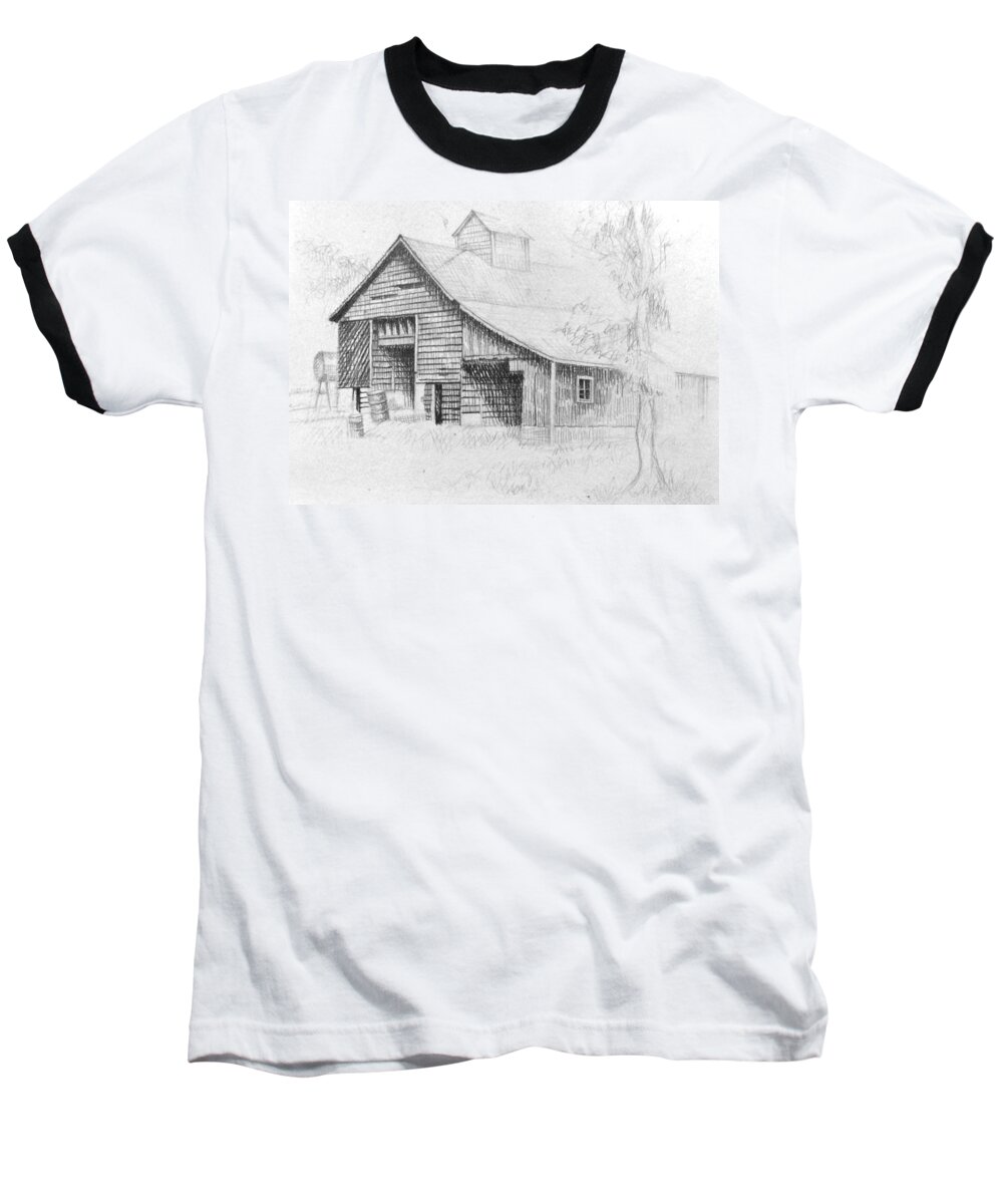 Art Baseball T-Shirt featuring the drawing The Old Barn by Bern Miller
