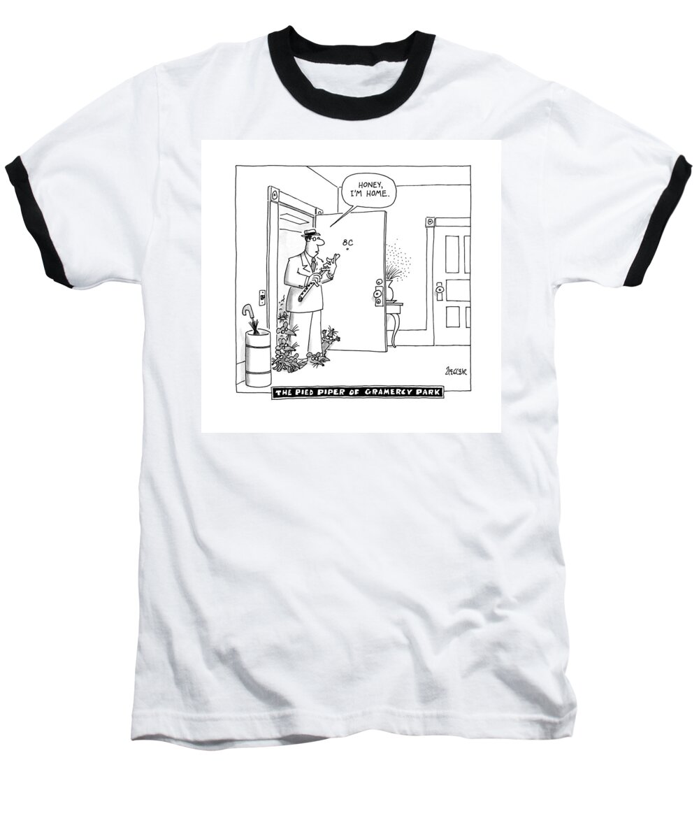 Urban Baseball T-Shirt featuring the drawing The Pied Piper Of Gramercy Park by Jack Ziegler