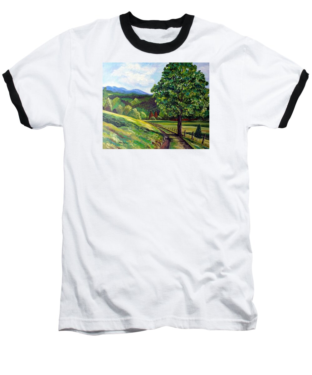 Sentinel Baseball T-Shirt featuring the painting The Sentinel - Summer Landscape by Julie Brugh Riffey