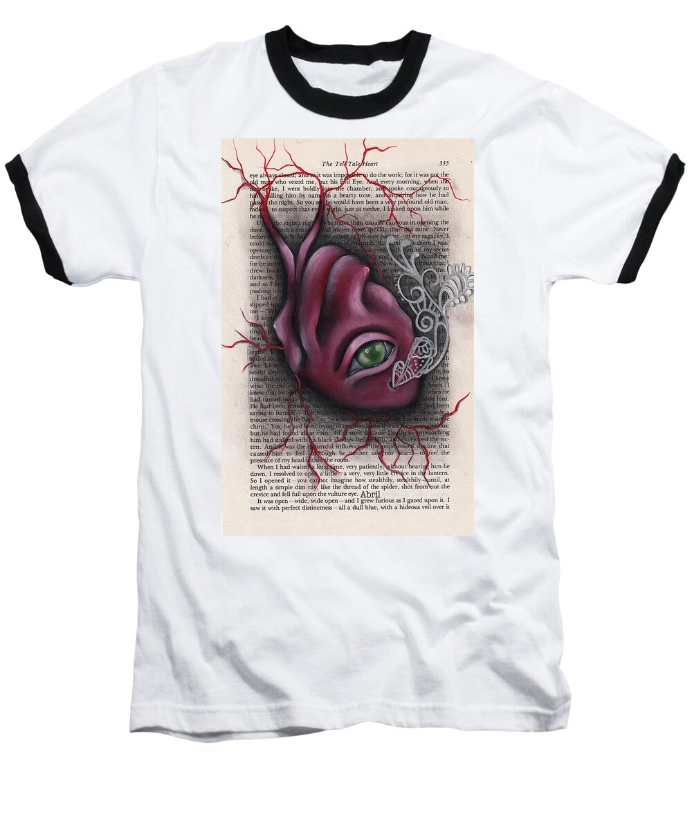Edgar Allan Poe Baseball T-Shirt featuring the painting The Tell Tale Heart by Abril Andrade