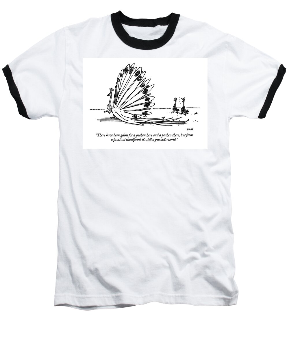 Animals Baseball T-Shirt featuring the drawing There Have Been Gains For A Peahen Here by George Booth