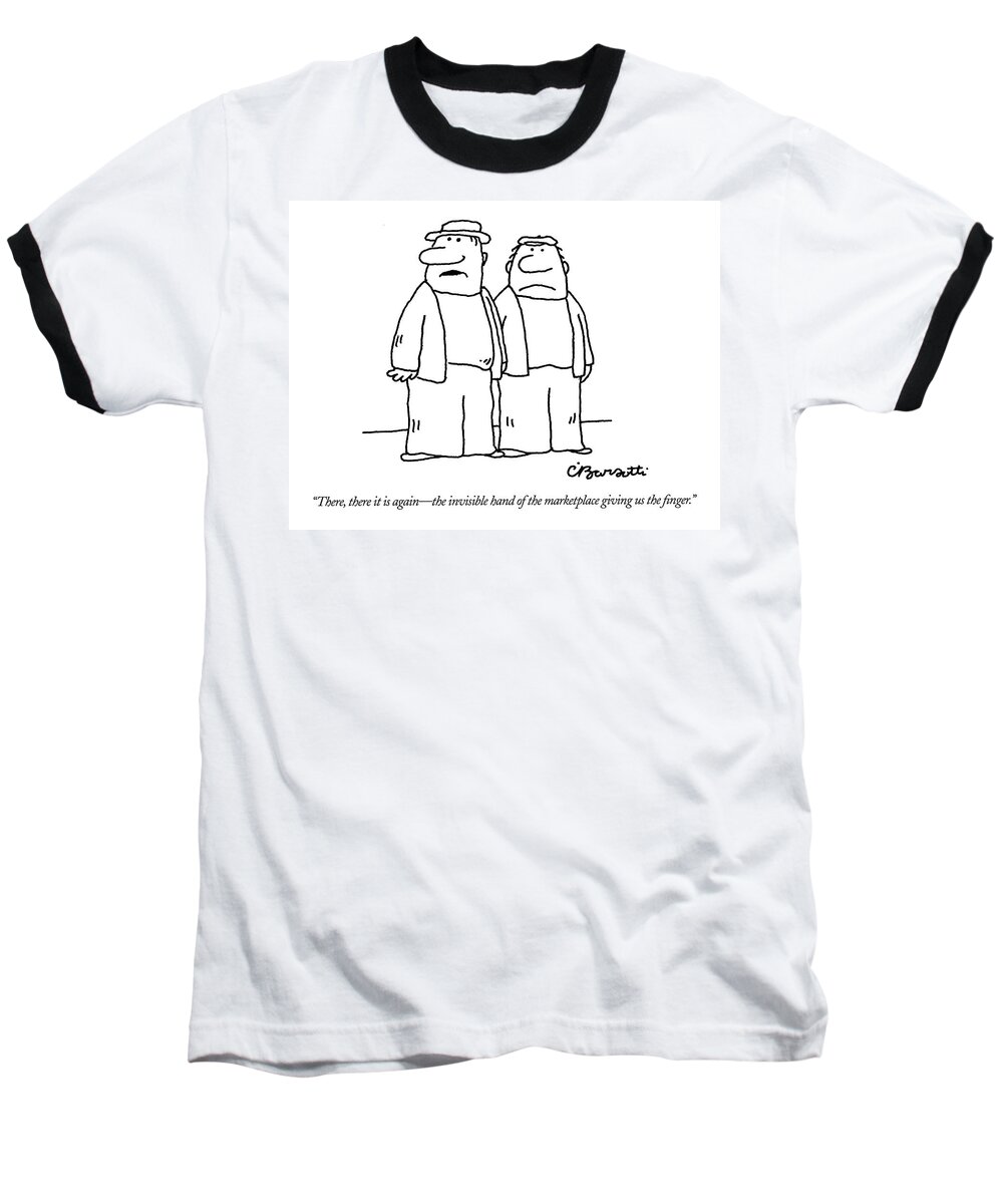 Invisible Hand Baseball T-Shirt featuring the drawing There, There It Is Again - The Invisible Hand 
Of by Charles Barsotti