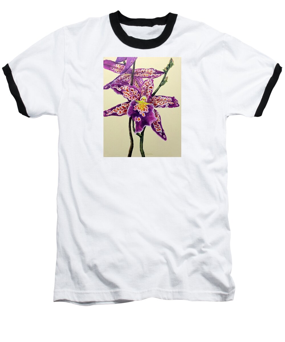 Orchid Baseball T-Shirt featuring the painting Tiger Orchid by Mary Palmer