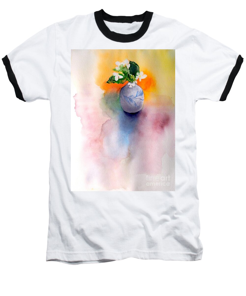 Flower Baseball T-Shirt featuring the painting Tiny Vase and Flowers by Yoshiko Mishina