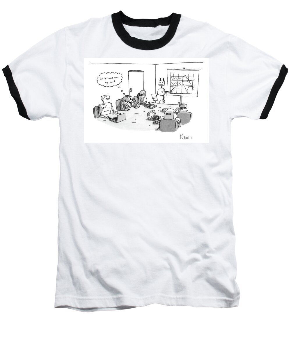 Toasters Baseball T-Shirt featuring the drawing Toaster-headed Man In A Business Meeting by Zachary Kanin