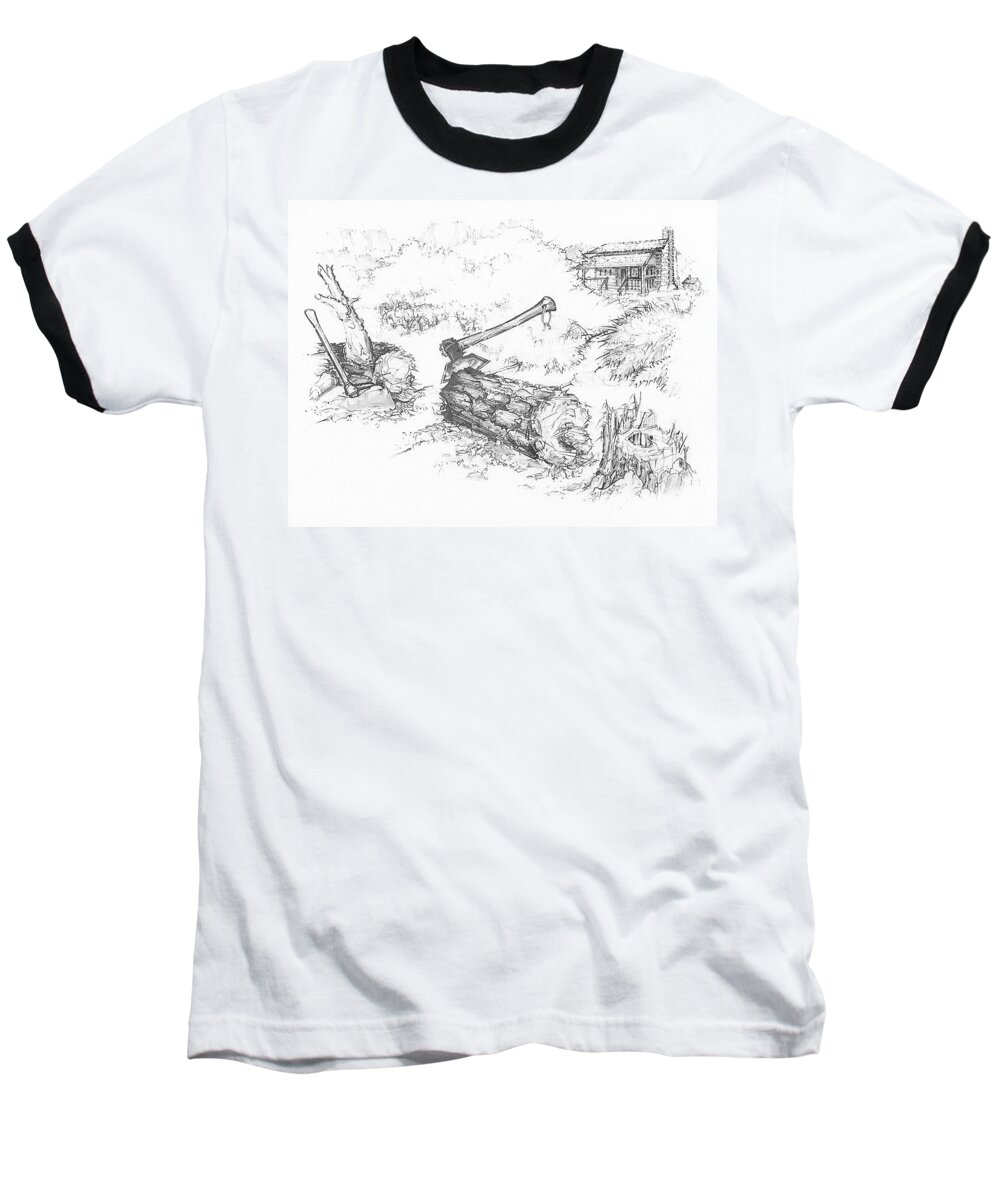 Woodcutter's Revival Baseball T-Shirt featuring the drawing Trail Divides by Scott and Dixie Wiley