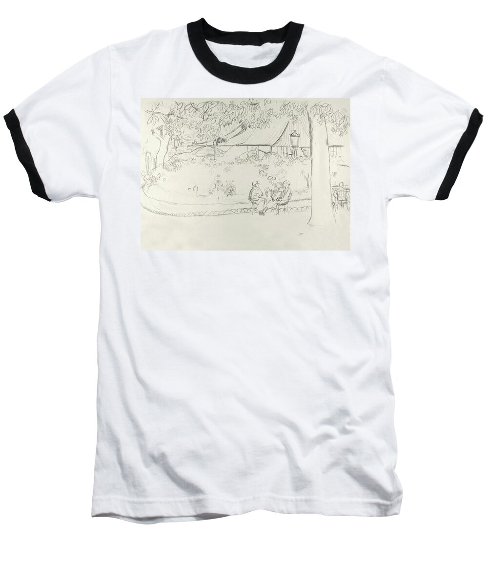 Exterior Baseball T-Shirt featuring the digital art Two People At A Small Park by Carl Oscar August Erickson