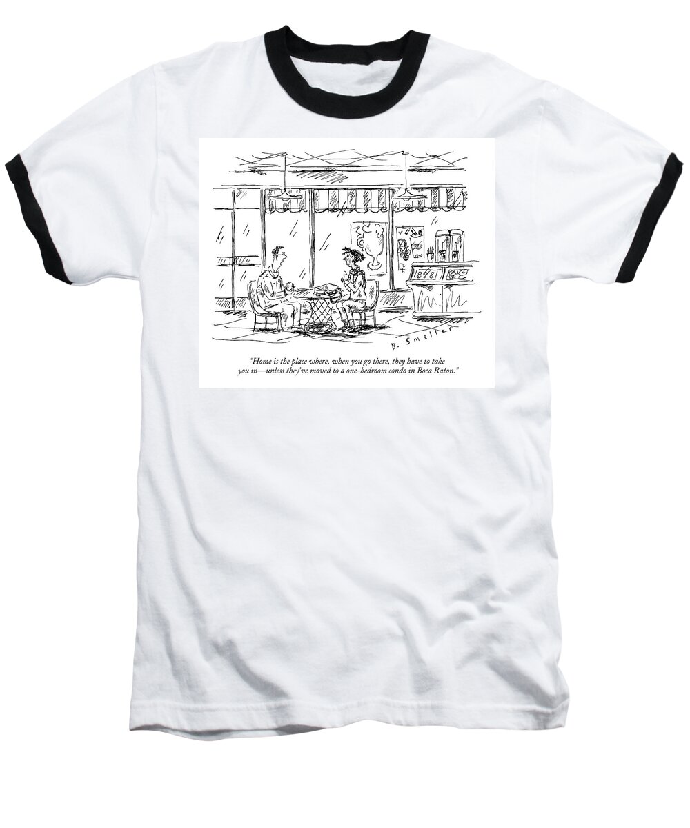 Children Baseball T-Shirt featuring the drawing Two Younger People Speak At A Coffee Shop by Barbara Smaller