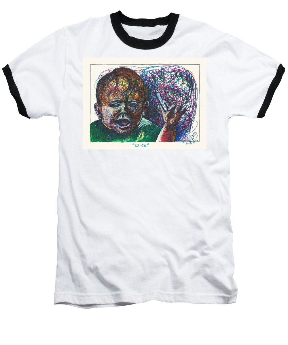 Uh Oh Baseball T-Shirt featuring the painting Uh Oh by Melinda Dare Benfield