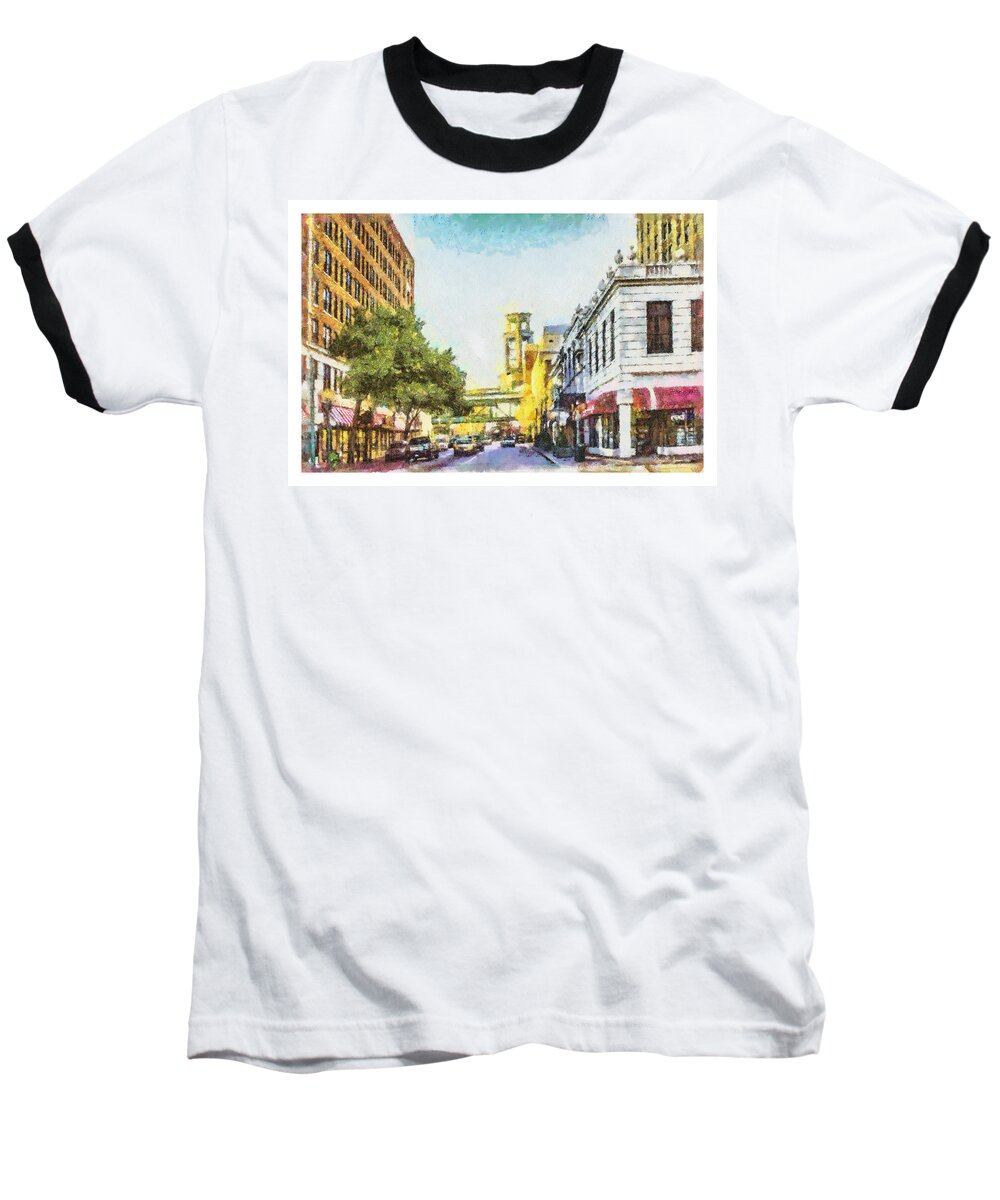 Union Avenue Baseball T-Shirt featuring the painting Union and 3rd by Barry Jones