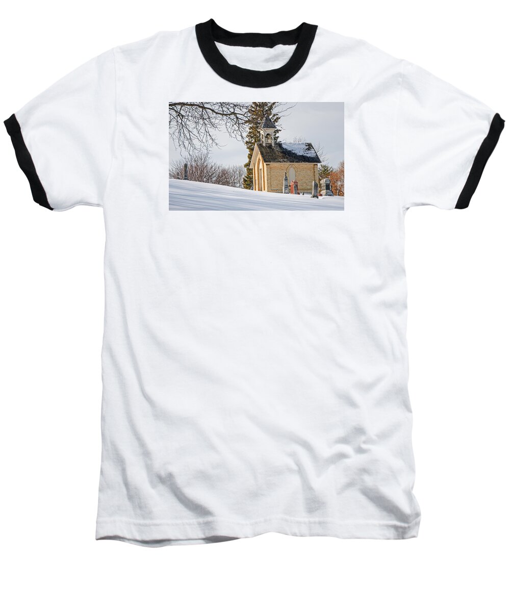 Chapel Baseball T-Shirt featuring the photograph Union Cemetery Chapel by Susan McMenamin