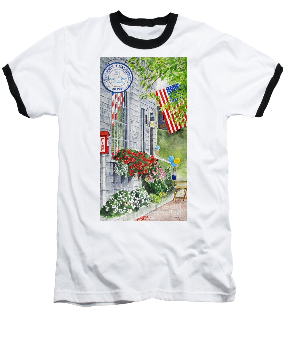 Original Watercolor Baseball T-Shirt featuring the painting University of Nantucket Shop by Carol Flagg