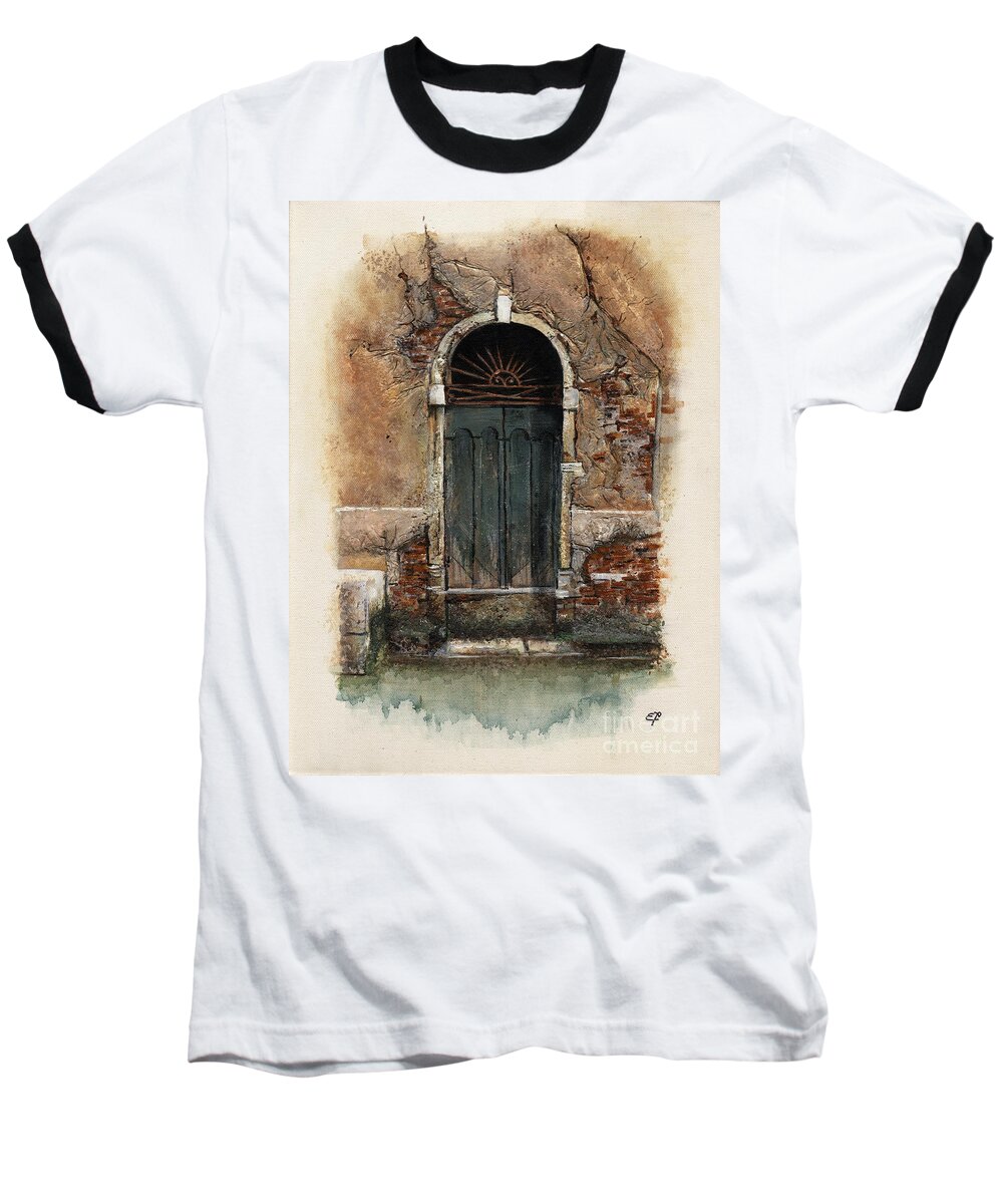 Venice Baseball T-Shirt featuring the painting Venetian door 01 Elena Yakubovich by Elena Daniel Yakubovich