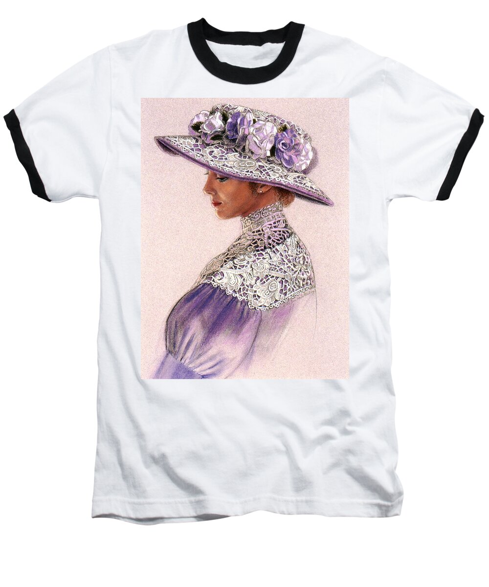 Victorian Lady Baseball T-Shirt featuring the painting Victorian Lady in Lavender Lace by Sue Halstenberg
