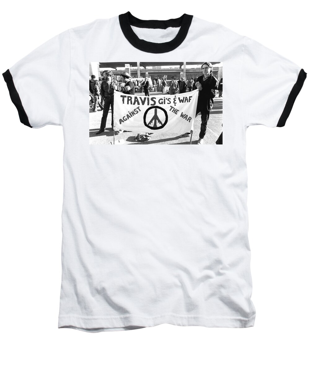 1968 Baseball T-Shirt featuring the photograph Vietnam War Protesters by Underwood Archives Adler