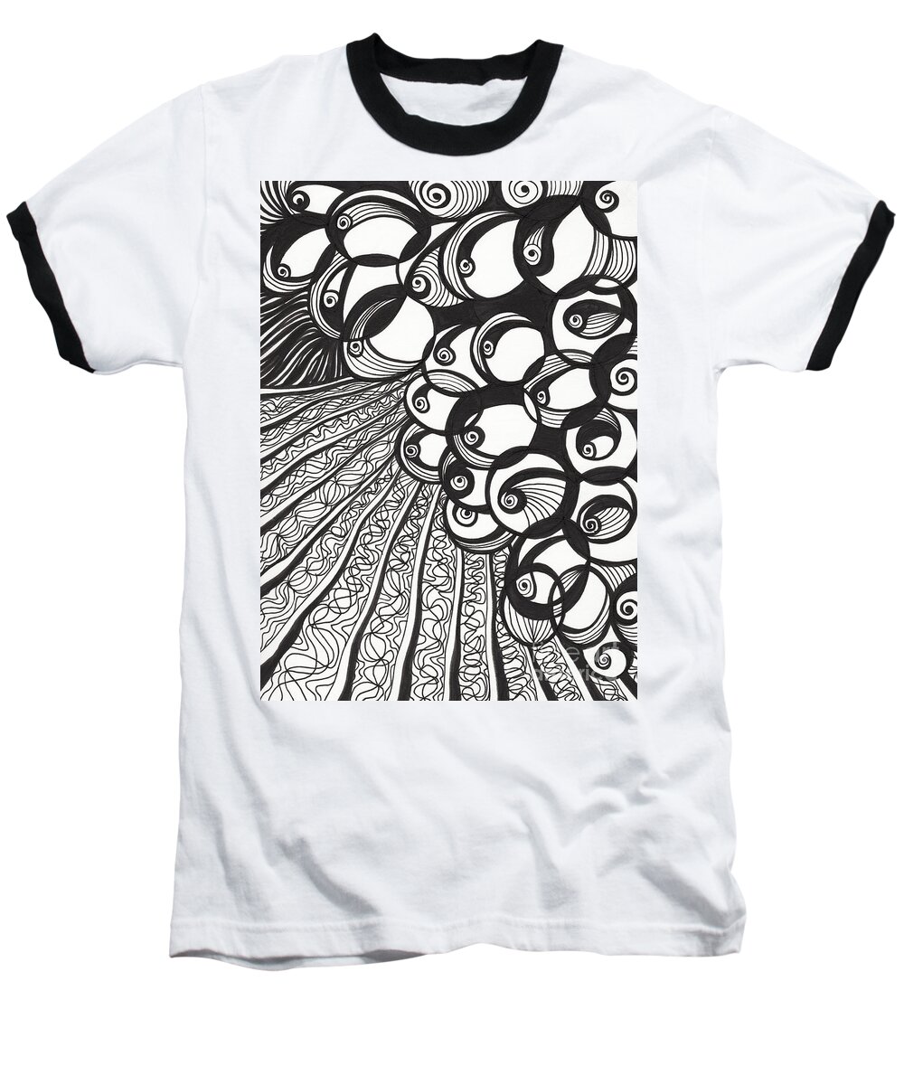 Vineyard Baseball T-Shirt featuring the drawing Vineyard Black and White by Lynellen Nielsen