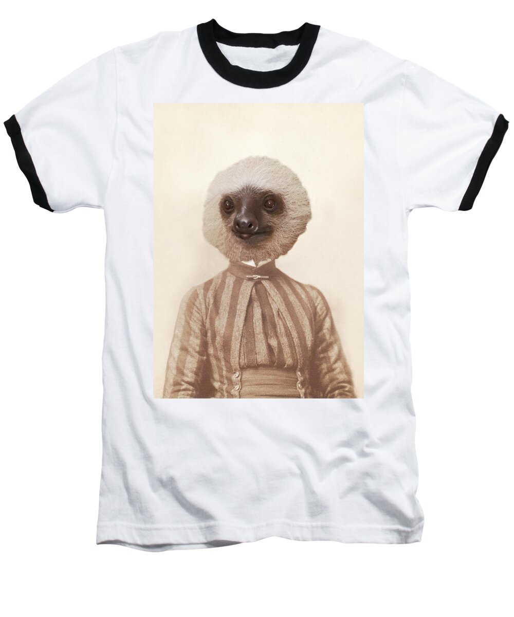 Sloth Baseball T-Shirt featuring the photograph Vintage Sloth Girl Portrait by Brooke T Ryan