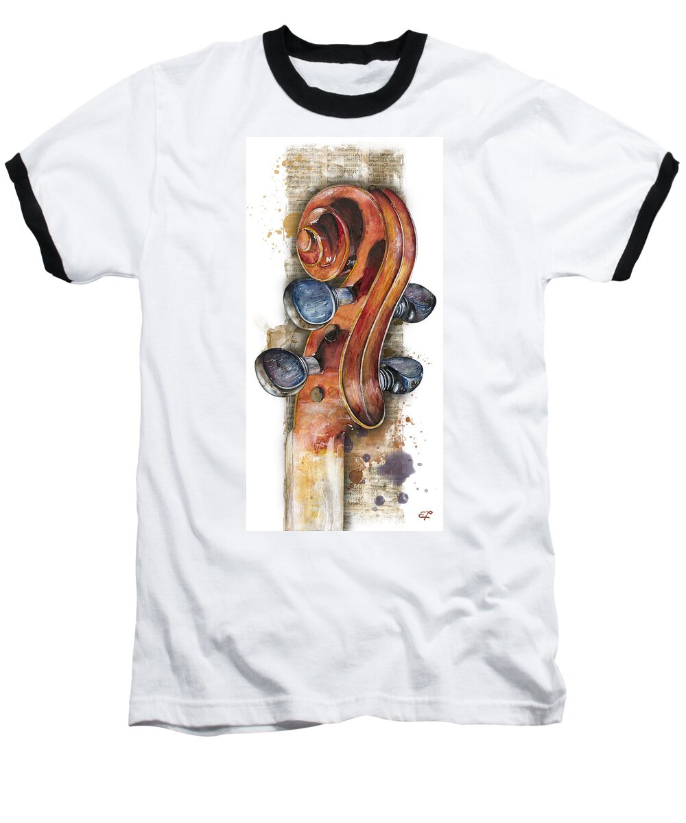 Aquarell Baseball T-Shirt featuring the painting Violin 02 Elena Yakubovich by Elena Daniel Yakubovich