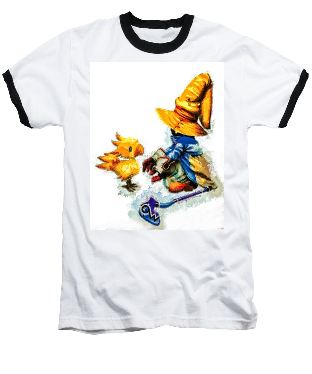 Midnight Streets Baseball T-Shirt featuring the painting Vivi and the Chocobo by Joe Misrasi
